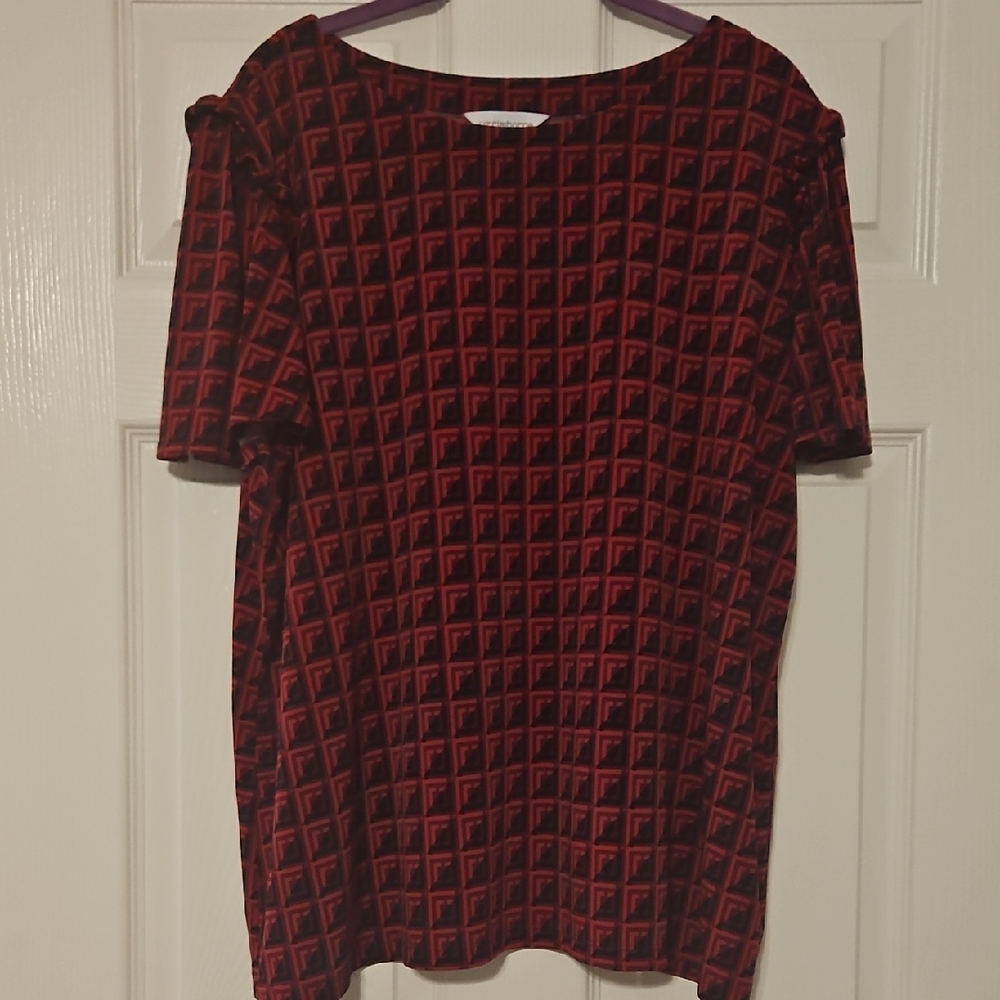 Liz Claiborne Geometric Red and Black Top